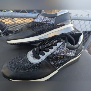 Michael Kors Allie Wrap Black Glitter Sneakers Size 10